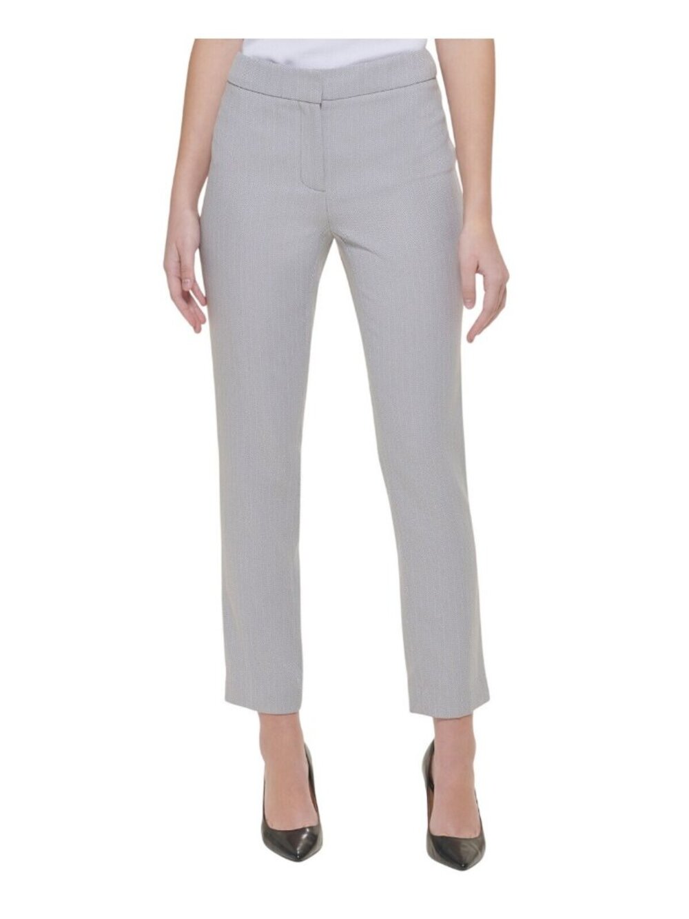NWT Calvin Klein Pattern Slim Fit Trouser Dress Pants Tin Gray / White 12